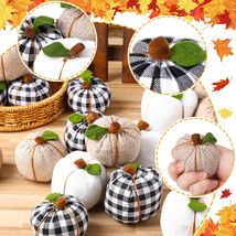 16 Pack Thanksgiving Decorations Artificial Pumpkins Fabric Assorted Sizes Plaid - £9.68 GBP