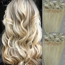 18&quot;,20&quot;,22&quot;,24&quot; 100% REMY Human Hair Extensions 7Pc Clip in #60 White Blonde - £63.30 GBP+