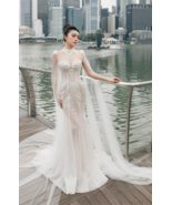 Custom Mermaid Bridal Dress Sweetheart Neckline &amp; Sleeves in Ivory Flora... - $579.00