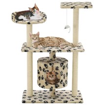 Cat Tree with Sisal Scratching Posts 95 cm Beige Paw Prints - £48.66 GBP