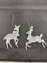 Pair of Acrylic Clear Plastic Deer Ornaments Doe &amp; Buck Holiday Decor Vi... - $10.39