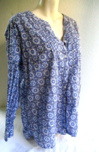 ULLA POPKEN Tunic Top US Size 12 to 14 Blue Floral Pintuck Pleat Front Cotton - £18.85 GBP