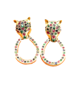 Panther Earrings 14K Gold with  Ruby Sapphire Emerald + GEM REPORT - $1,832.31