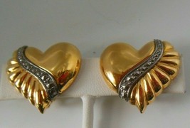 Gold-tone &amp; Marcasite Heart Clip-on Earrings - £18.00 GBP