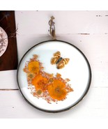 Vintage Dried Flowers Butterfly Retro Glass Dome Metal Frame Suncatcher - £18.34 GBP