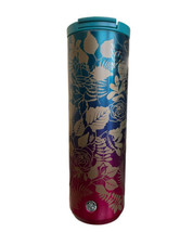 Starbucks Gold Roses Floral Ombre 16oz Stainless Steel Tumbler -Blue Purple Pink - £38.71 GBP