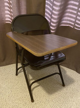 Vintage Industrial Machine Age Folding School Metal Chair Tablet Desk MCM - $98.96