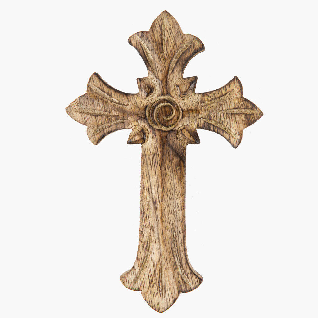 6&quot; Handcarved Mounted Wall Crucifix Handmade Natural Wood Cross 15cm - $14.00