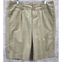Womens DKNY Bermuda Shorts Size 6 Adjustable Waist Pleated Front Lt Green Plaid - £10.64 GBP