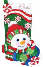 DIY Design Works Candy Cane Snowman Holiday Christmas Felt Stocking Kit 5252 - £23.26 GBP