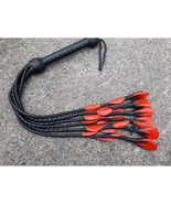 Cat O Six Tails Leather Flogger With Black Tails &amp; Red Leaves- Handcraft... - $64.99