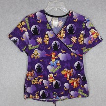 Disney Winnie the Pooh Women&#39;s Scrub Top Happy Haunting Halloween Purple... - £11.33 GBP