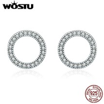 WOSTU 925 Silver Simple Design Round Circle Stud Earrings for Women Glitter CZ W - £16.76 GBP