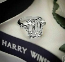 2.75Ct Emerald Cut Simulated Three Diamond Engagement Ring 14K White Gold Size 5 - £180.66 GBP