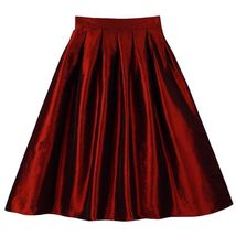 Burgudny Pleated Taffeta Skirt Women A-Line Plus Size Midi Skirt Outfit image 5