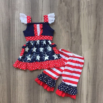 NEW Boutique Patriotic Ruffle Tunic Dress Leggings Girls Outfit Set 4th of July - £3.77 GBP+