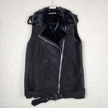 Zara Trafaluc Womens Faux Suede Black Lined Moto Biker Grunge Vest Size M/L - $29.77