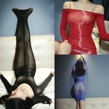 Lady Shiny Long Sleeve Bodystockings Sheer Glossy Bodyshose Shaping Dress Tights - £16.36 GBP