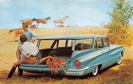 Vintage Mint 1961 Buick Estate Wagon 2-Seat Turquoise Horses Postcard Kinsman NY - £6.95 GBP