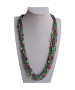 Red Green Multicolor Crochet Ribbon Multi Strand Necklace Lightweight Je... - £8.71 GBP