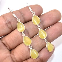 Yellow Cat&#39;s Eye Pear Gemstone Handmade Fashion Earrings Jewelry 2.60&quot; SA 3371 - £7.18 GBP