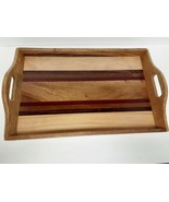 Danish Modern Style Multi Wood Serving Tray Mid Cent Handles Dining Brea... - £38.45 GBP