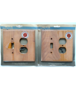 2 Vintage NOS Oak Solid Wood Light &amp; Outlet Switch Plates  covers w Screws - £18.50 GBP