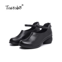 Tastabo manual Leather Women&#39;s shoes mid heels Retro style Brown Black S2204 Rea - £83.01 GBP