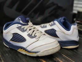 2015 Jordan Retro 5 White/Navy Blue/Gold Shoes 314339-135 PS Kid size 1 - $56.10