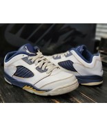 2015 Jordan Retro 5 White/Navy Blue/Gold Shoes 314339-135 PS Kid size 1 - $76.98 CAD