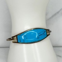 Vintage Alpaca Mexico Silver Tone Blue Faux Turquoise Hinge Bangle Bracelet - £19.77 GBP