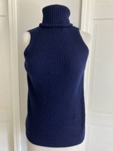 Cashmere Vintage Turtleneck Navy Ribbed Sleeveless Sweater Bloomingdales Small - £35.81 GBP