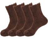 Women&#39;s 4 Pairs Feather Light Fuzzy Brown Slipper Socks Cozy Soft XL - £13.22 GBP