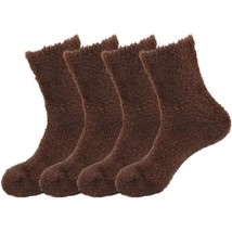Women&#39;s 4 Pairs Feather Light Fuzzy Brown Slipper Socks Cozy Soft XL - £13.24 GBP