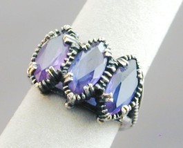 Vintage Sterling Ring 3 Marquise Amethyst Stones Size 5 - $29.99