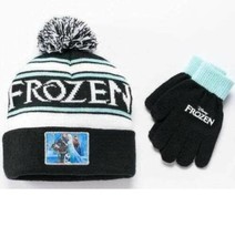 Girls Hat &amp; Gloves Winter Set Disney Frozen Elsa Anna Black 2 Pc $30 NWT... - $14.85