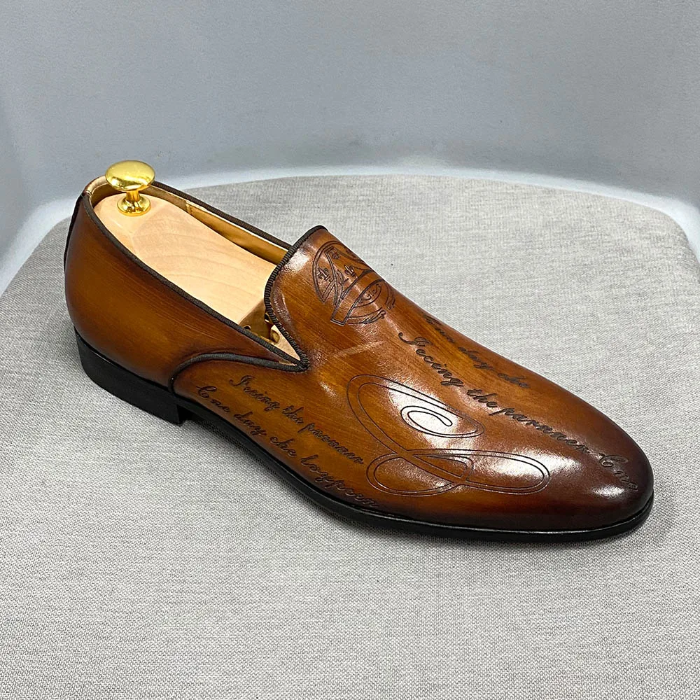 En loafers shoes handmade letter print high quality genuine leather dress shoes for men thumb200
