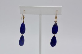 14K Yellow Gold-Filled Lapis Lazuli Tear Drop Dangling Earrings 2.25&quot; Drop - £36.84 GBP