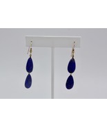 14K Yellow Gold-Filled Lapis Lazuli Tear Drop Dangling Earrings 2.25&quot; Drop - £36.64 GBP