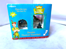 Disney Peter Pan & Wendy Double Snow Globe Music Box Enesco "You can Fly" - $79.15