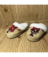 Disney Minnie Mouse Christmas themed tan fleece slippers kids 7/8 - £19.13 GBP