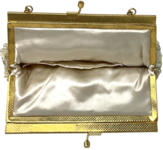 Vintage Beaded Ivory Purse Bag Mother of Pearl Trim Handle Clasp Hong Kong image 5