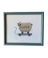 Framed Cross Stitch Sampler Folk Art Sheep Tulips Pull Toy Farmhouse Cou... - $500.63 MXN