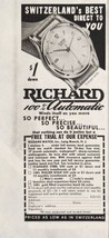 1951 Print Ad Richard 100% Automatic Switzerland Wrist Watches Long Branch,NJ - $8.98