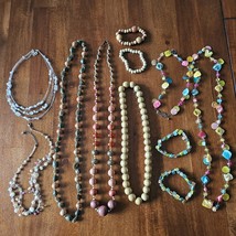 Boho Necklace Bracelet Lot (10) Piece Dyed Shell Seed Nut Beaded Wearable - $14.99