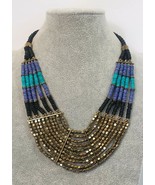 Boho Style Black and Gold Layered Beaded Necklace - £13.50 GBP