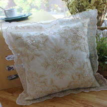 Embroidery Bead Lace Throw Pillow Covers Square Sofa Cushion Cover 19&quot;x19&quot; Decor - £21.10 GBP