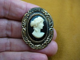 (CS96-6) ROMAN Lady hair part up black + ivory CAMEO Pin Pendant Jewelry brooch - £21.31 GBP