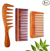 Neem Wooden Comb Wide Tooth Combo Anti Dandruff Hairfall Control Pack of 3 - £17.98 GBP