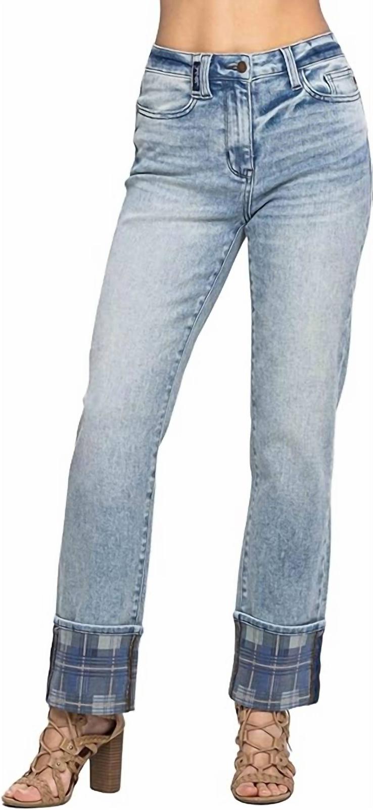 Judy Blue High Rise Plaid Cuff Vintage Straight Jeans Size 24W - $55.44